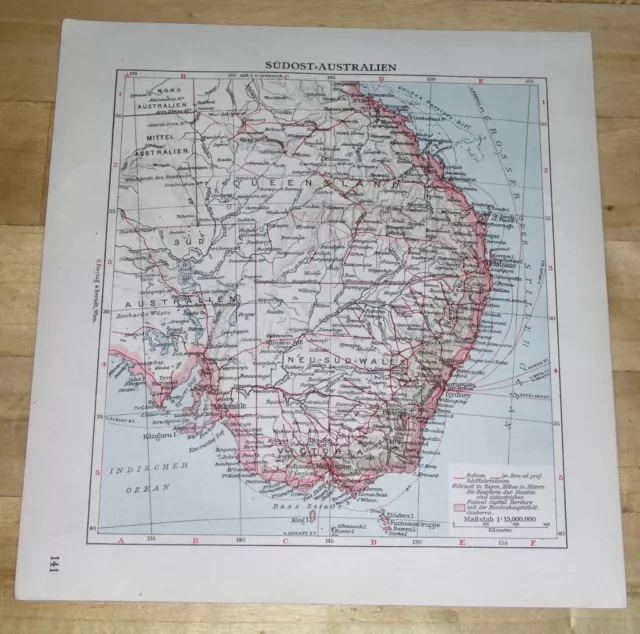 1936 Original Vintage Map Of Australia Victoria New South Wales Sydney Melbourne