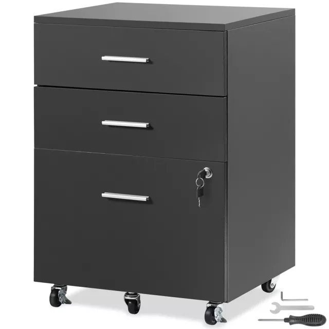 VEVOR 3-Drawer Wood File Cabinet under Desk Rolling File Cabinet Letter A4 size