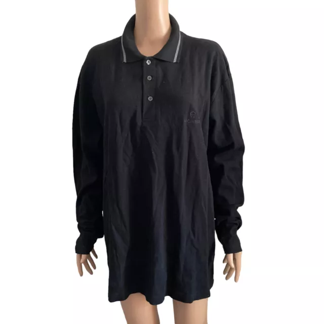 Aigner Lufthansa First Class Polo Mens XL Black Long Sleeve