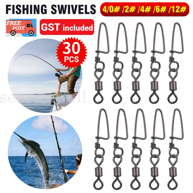 30Pack Ball Bearing Swivels with Coastlock Snap Fishing Choice of Size