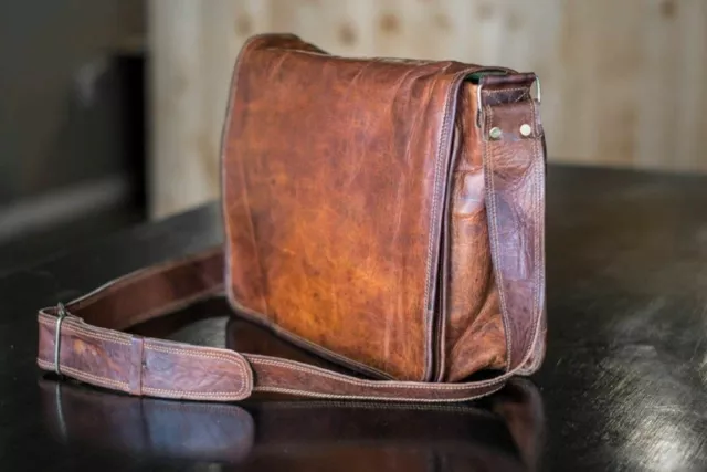 13" Men Vintage Genuine Leather Full Flap Messenger Laptop Satchel Shoulder Bags