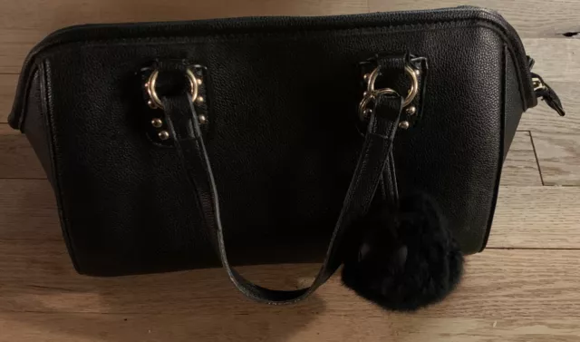Like Dreams (LD) Women's Black Leather Handbag Purse With Pom