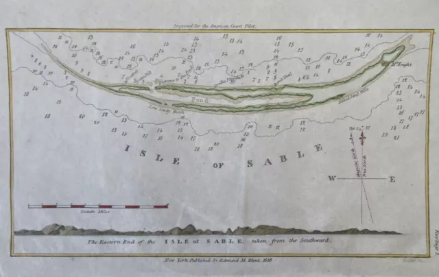 Sable Island Canada Navigation 1816 Blunt nice HC coastal nautical map