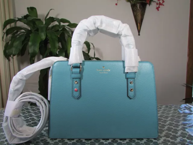 NWT Kae Spade Pebble Leather Lise Mulberry Street Satchel WKRU4002 Stone Blue