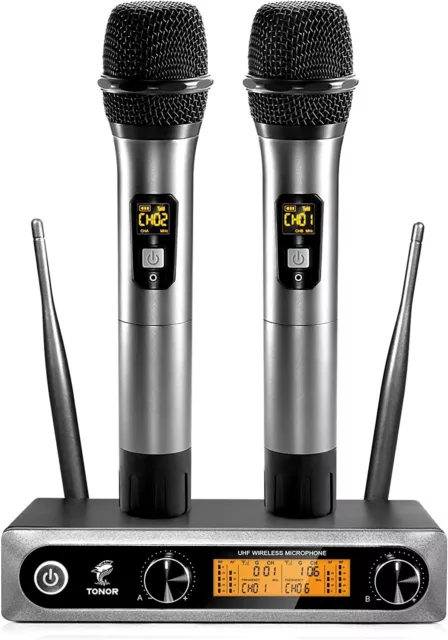 TONOR Microfono Wireless UHF Professionale Dinamico Doppio Microfono Senza Fili,