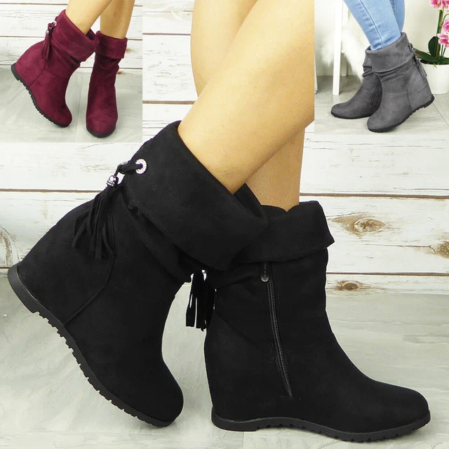 Wedge mid calf boots best sale women's
