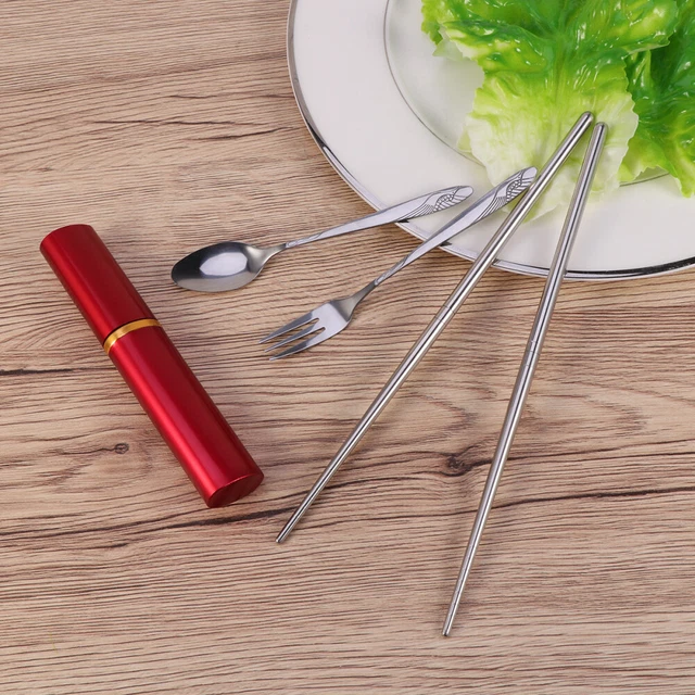 Set di stoviglie portatili in acciaio inox servizio cena bacchette pieghevoli cucchiaio