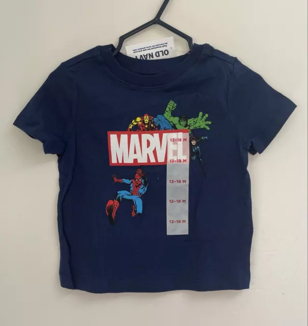 Old Navy Baby Boys Marvel Superheroes Spider-Man Hulk T-Shirt Navy 12-18 M NWT