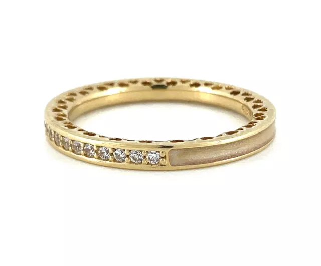 Pandora ALE 14K Yellow Gold CZ Hearts Half Eternity Band Ring Size 54