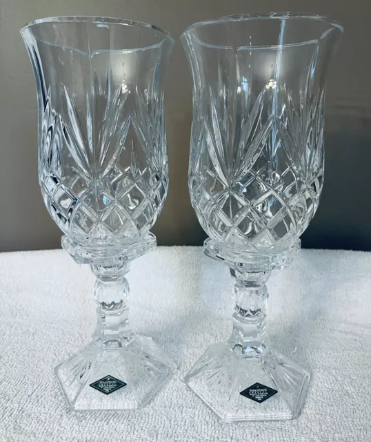 (2) NIB Shannon Crystal Lexington Crystal Hurricane Lamps 12”Tall