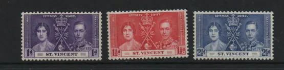 St Vincent 1937 Coronation MLH mint set stamps