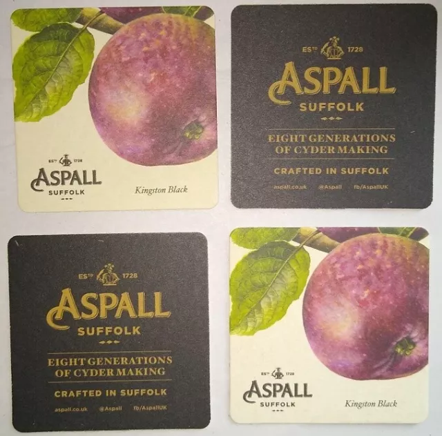 Aspall Cider Beer Mats x 4 New and Double sided featuring Kingston Black