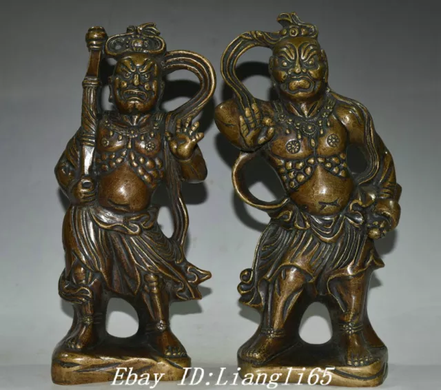 10,4" Tibet Buddhismus Reine Bronze Folk Heng Ha Er Gott Tür Gott Statue Paar