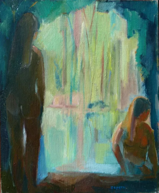 Peinture à l'huile sur toile, Paysage signé Josette Zenatti (1930-2008) DEUX NUS