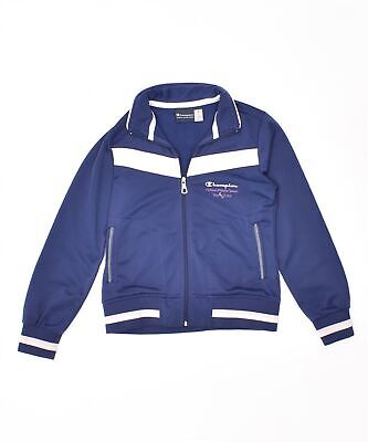 CHAMPION Girls Tracksuit Top Jacket 7-8 Years Small Navy Blue Polyester IU02
