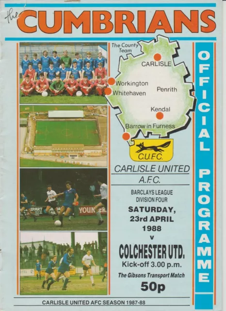 Carlisle United V Colchester United 23-4-88 Division 4 Match Programme 87/88