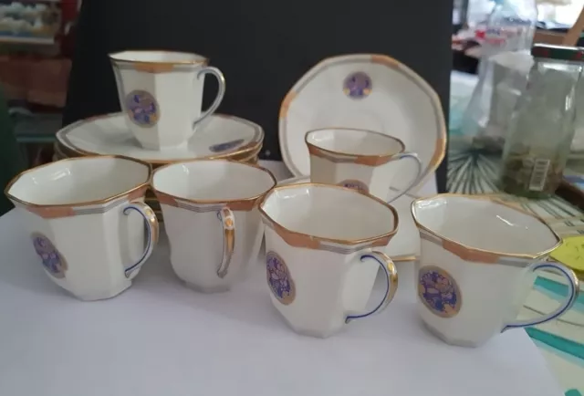 6 tasses à café moka et 8 soucoupes porcelaine Limoges B&C Exclusif GODIN PARIS
