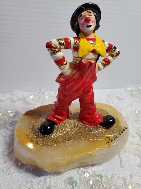 Ron Lee Signed Figurine 2002 Club Membership Bo The Clown on Onyx Base 5" Tall
