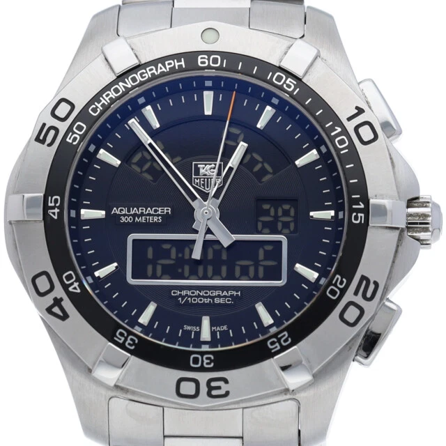 Tagged Heuer Aquaracer Chronotimer CAF1010. BA0821 SS Men s Black Dial Finishe