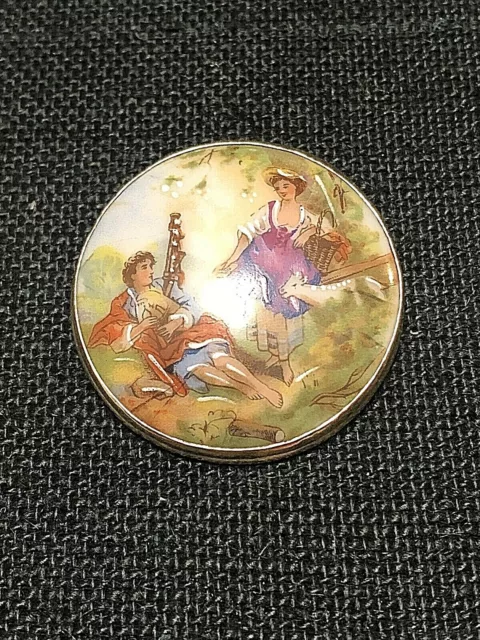 Antique Limoges France Porcelain Brooch. Hand Painted.  1.75"