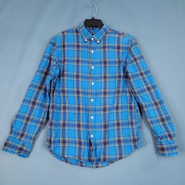 Old Navy Youth Teens Button Up Shirt Slim Fit Shirt Blue Plaid Size L