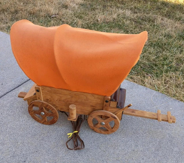Vintage LAMP Real Wood Wild West Conestoga Prairie COVERED WAGON~Big 24" Long