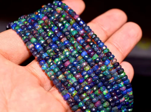 Noir Éthiopien Opale à Facettes Rondelle Gemme Perles AAA Welo de Feu 40.6cm
