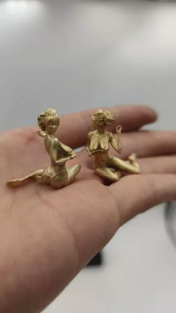 2Pcs Chinese Bronze Copper Statue Hand Carved Beauty Girl Figurine 88