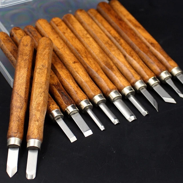 12pcs Legno Set Scalpelli Attrezzo Lavorazione Gouge Curva Troncatura Lancia