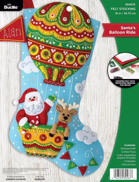 Bucilla, Santas Balloon Ride Christmas 18 Felt Applique Stocking Making Kit, Pe