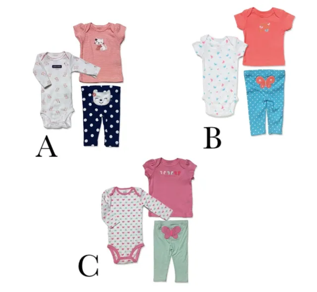 *Nwt- Carter's - Baby Girl's 3-Pc Bodysuit Top And Pant Outfit - Size: Newborn