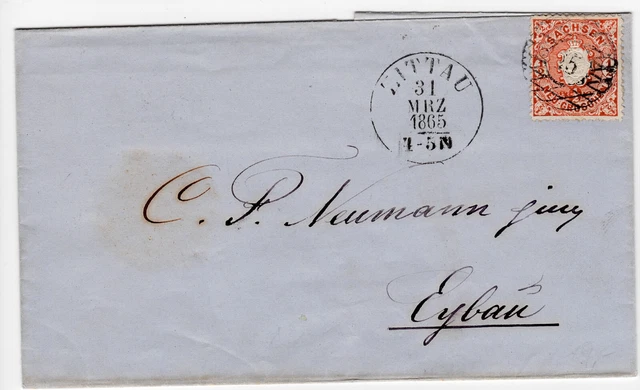 Altdeutschland Sachsen 1/2 Ngr Mi.Nr. 15 EF Brief ZITTAU - Eylau 1865