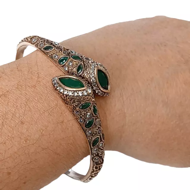 Turkish Handmade 925 Sterling Silver Emerald Topaz Hurrem Sultan Cuff Bracelet