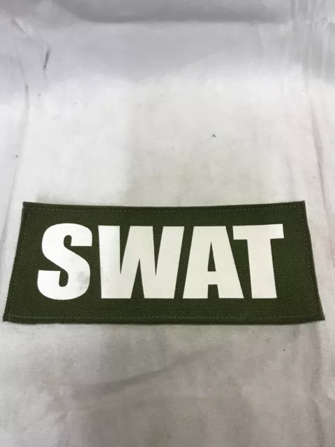 "SWAT" Green on White Front Back Hook and Loop 7"x3" Medium (police/sheriff)