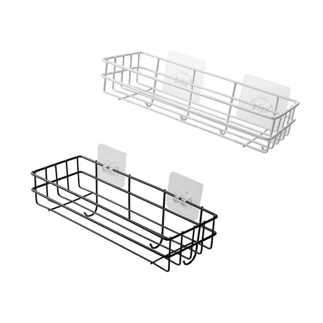 Estante de almacenamiento negro estante de hierro limpio estante de cocina con gancho ducha 1 pieza