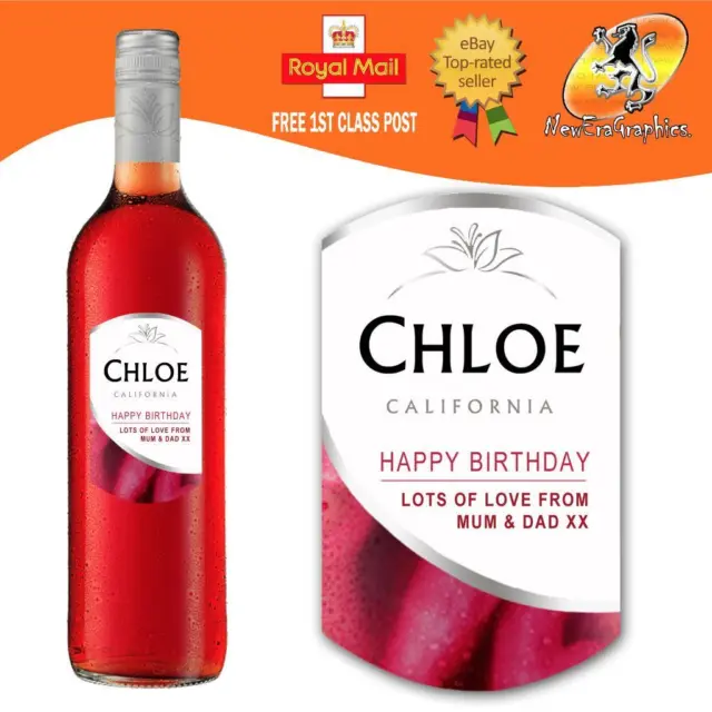 Personalised Rose White Red Wine Bottle Label Birthday Any Occasion Gift