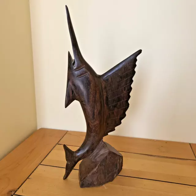 Carved Ironwood Swordfish Marlin Fish Figurine Vtg Natural Wood Statue 13 1/4"