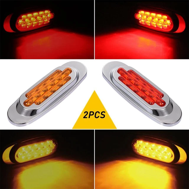 RED AMBER SIDE 16 LED Marker Lights Oval x2 12V 24V Neon Trailer Truck