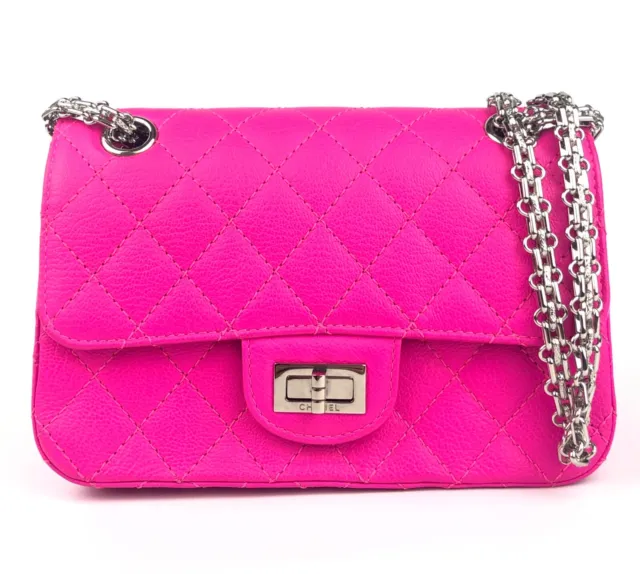 CHANEL FUCHSIA NEON Pink Goatskin 2.55 Reissue Mini Flap Bag Silver  Hardware $5,995.00 - PicClick