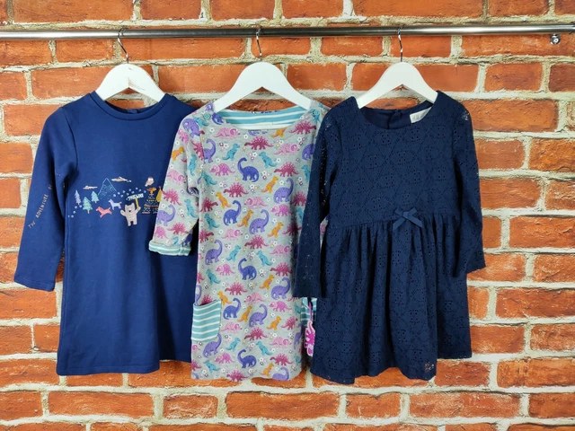 PACCHETTO RAGAZZE ETÀ 3-4 ANNI M&S H&M ecc. ABITO MANICHE LUNGHE RICAMO DINOSAURO 104CM