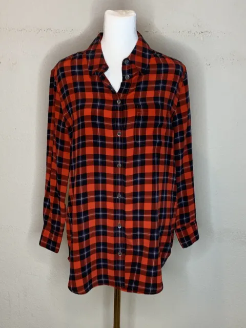 Equipment Women's Silk Collar Long Sleeve Button Up Shirt Plaid Size XS