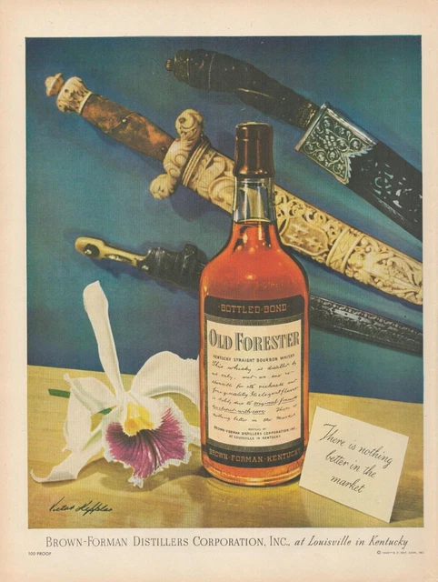 1946 Old Forester Kentucky Bourbon Whiskey Three Swords Flower Vintage Print Ad