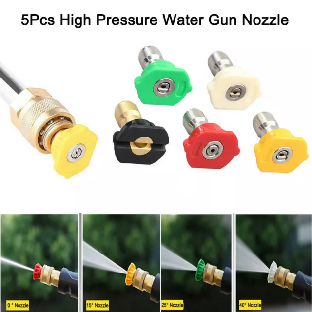 5pcs/Set 1/4" Quick Connector Car Washing Nozzles Metal Jet Lance Spray Nozzle 3