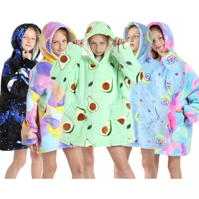 Kids Girls Winter Hoodie Nightwear Fleece Blanket Boys Comfy Hooded Pullover AU