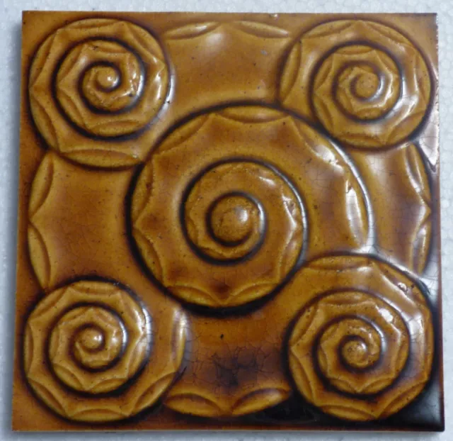 ° Rare Amber Spirals German SERVAIS Art Nouveau Tile Fliese dEsIgN Jugendstil