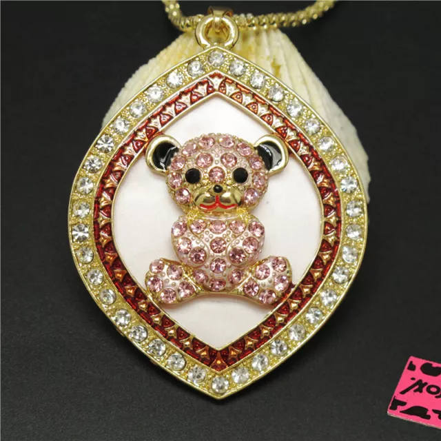 New Holiday gifts  Brown Bling Cute Bear Emblem Crystal Pendant Women Necklace