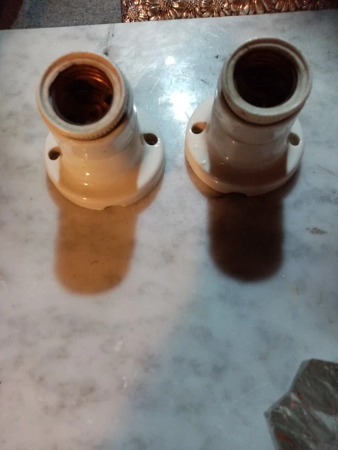 Vecchi Portalampada In Ceramica Coppia Vintage