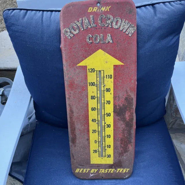 Original 1950s RC Royal Crown Cola  25" Advertising Thermometer Tin Metal Sign