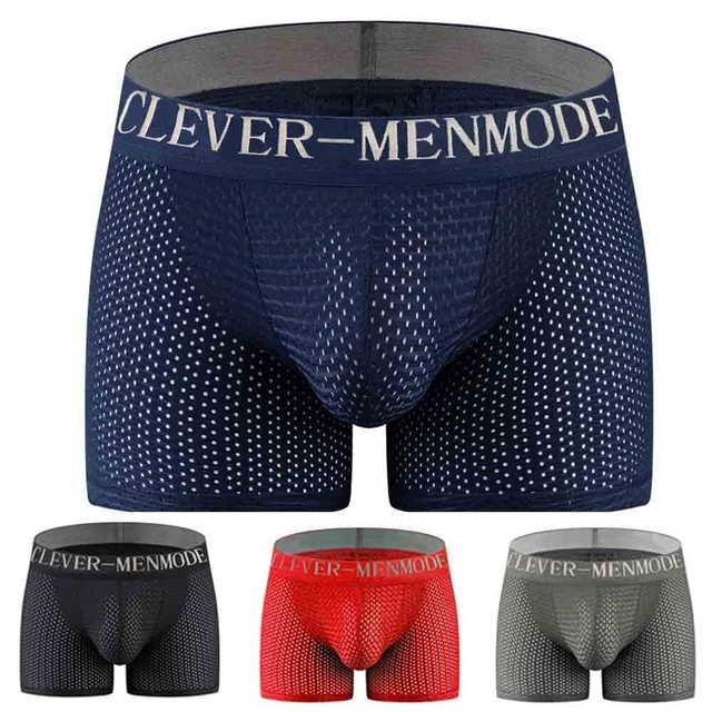 Uomo Intimo Boxer Breathful Fondoschiena Lungo Rete Nylon Imbottito Enhancer