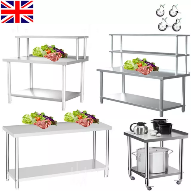 Stainless Steel Commercial Kitchen Food Prep Work Table+Over Shelf Bench Top Set